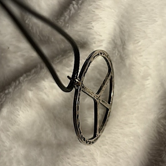 Unisex Stainless Steel Peace Sign Charm on Adjustable Necklace - Picture 5 of 6